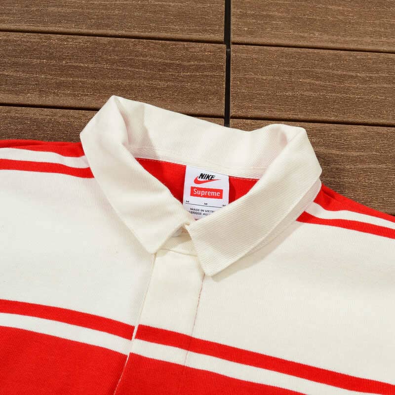 Camiseta Supreme x Nike Stripe Rugby Vermelha/Branca
