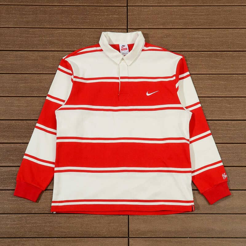 Camiseta Supreme x Nike Stripe Rugby Vermelha/Branca