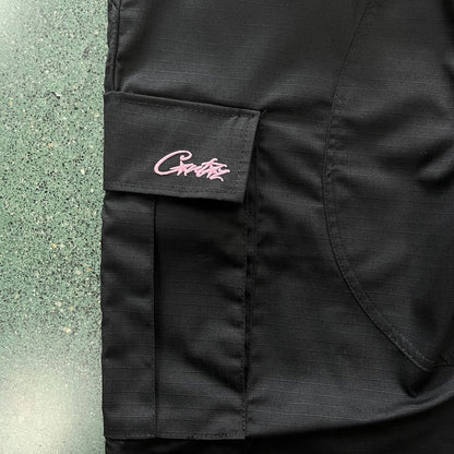 Calça Corteiz Cargo Preta e Rosa