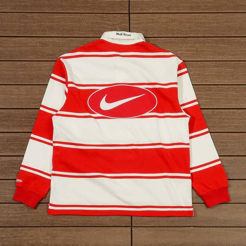 Camiseta Supreme x Nike Stripe Rugby Vermelha/Branca
